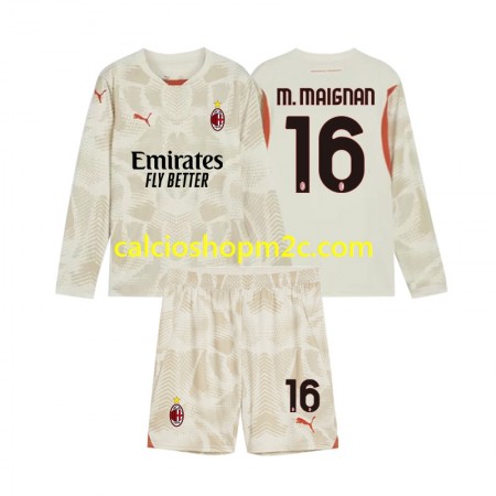 AC Milan Mike Maignan 16 Portiere Bambino Maglia Terza 2024/2025 Manica Lunga